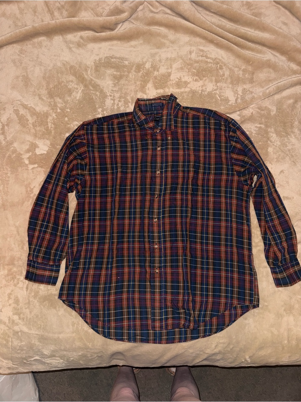 Men's Plaid Button-Up Shirt - Navy & Rust
